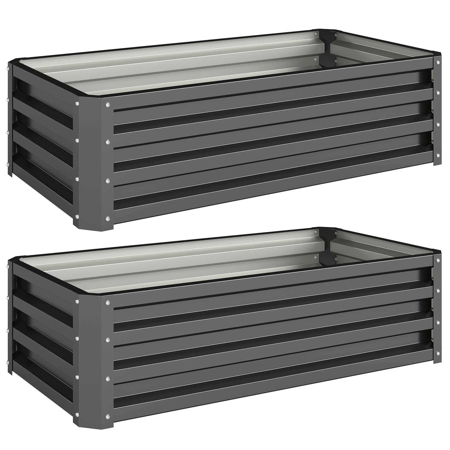Photo of Outsunny Set of Two 110 x 50cm Steel Planter Boxes -  Dark Grey in Grey colour on a white background
