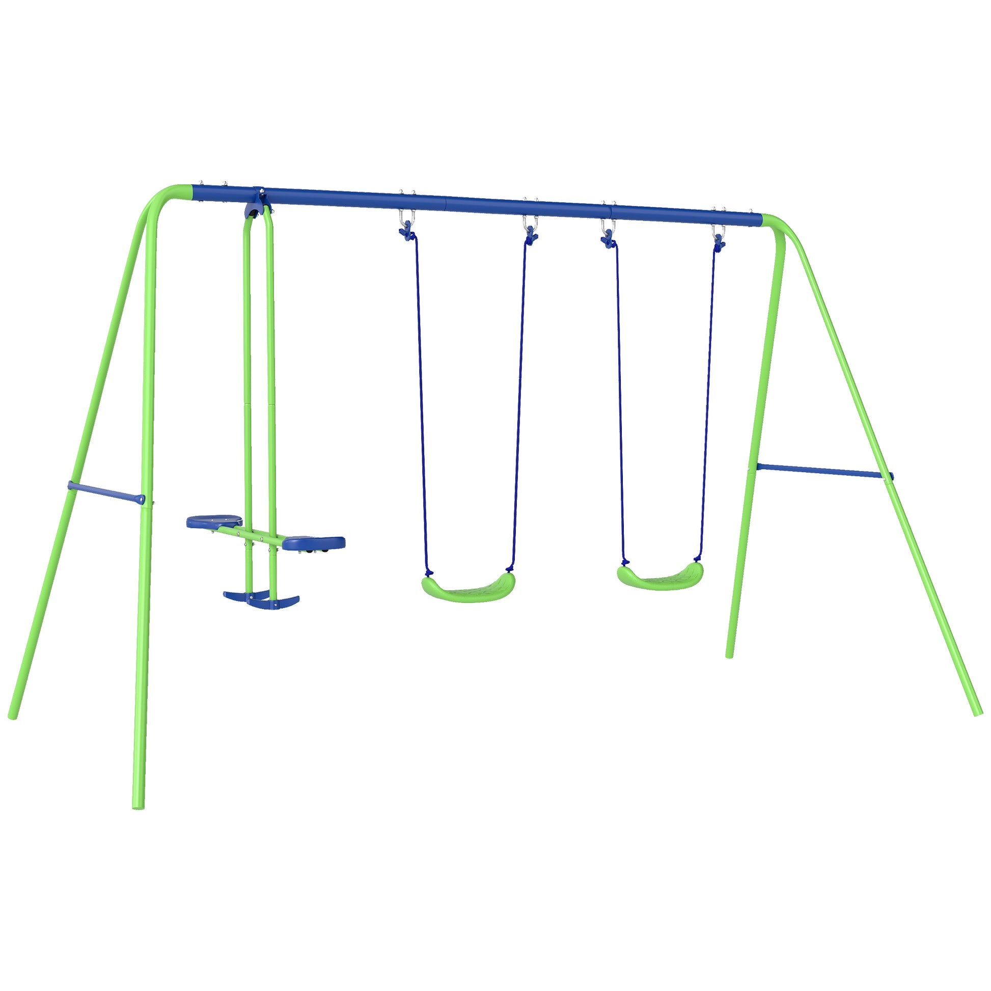 Photo of Outsunny Metal Garden Swing Set Height Adjustable Children Outdoor Backyard Play Set for Toddlers Over 3 Years Old, Green in Green colour on a white background