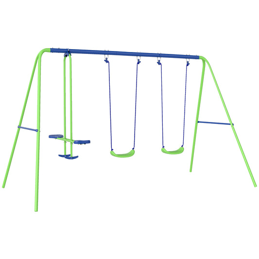 Photo of Outsunny Metal Garden Swing Set Height Adjustable Children Outdoor Backyard Play Set for Toddlers Over 3 Years Old, Green in Green colour on a white background