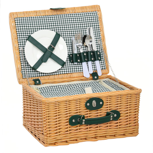 Photo of Outsunny Two-Person Picnic Set, with Wicker Basket in Basket colour on a white background