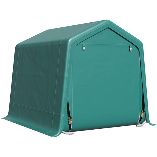 Photo of Outsunny 8 x 6.5 ft Outdoor Garden Storage Shed, Waterproof Bike Tent with Double Roll-up Zipper Door for Garden Tools, Green in Green colour on a white background