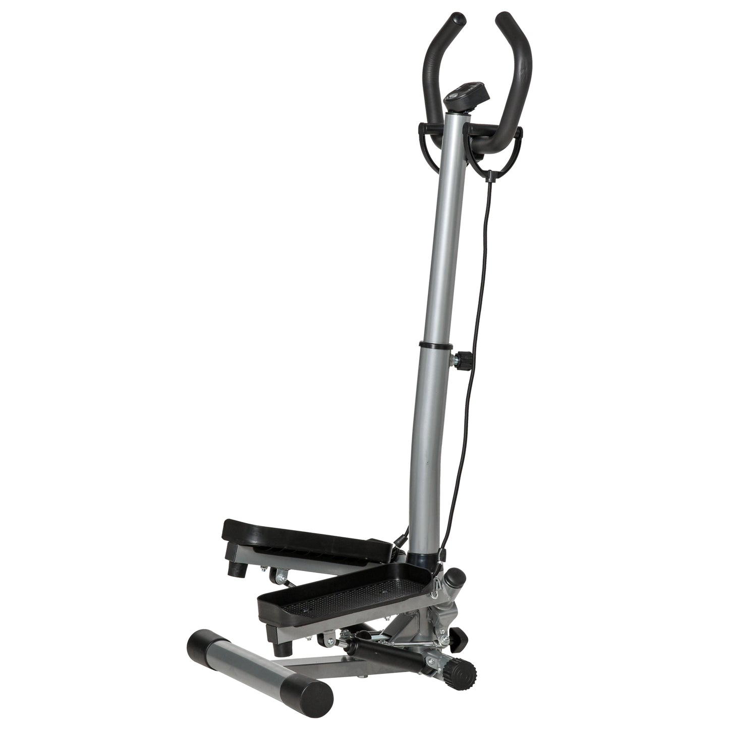 Photo of HOMCOM Adjustable Twist Stepper Fitness Step Machine, LCD Screen, Height-Adjust Handlebars, Home Gym, Silver and Black in Black colour on a white background