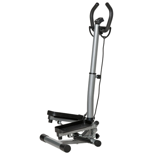 Photo of HOMCOM Adjustable Twist Stepper Fitness Step Machine, LCD Screen, Height-Adjust Handlebars, Home Gym, Silver and Black in Black colour on a white background