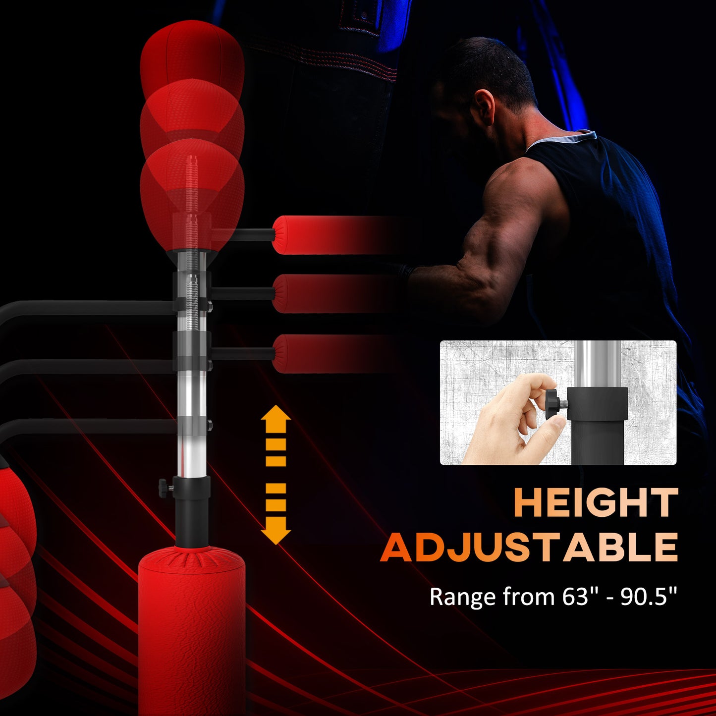 HOMCOM 4-in-1 Boxing Punching Bag, Freestanding with 2 Speed Bals, 360° Reflex Bar, 160-230cm Adjustable Height, Red