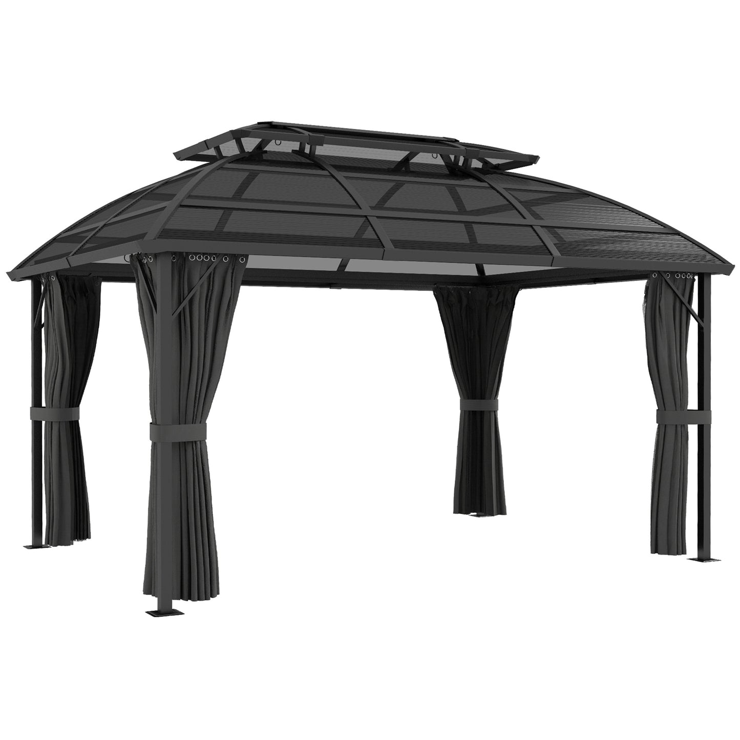 Photo of Outsunny 4 x 3m Aluminium Frame Hard Gazebo, with Accessories - Black in Black colour on a white background