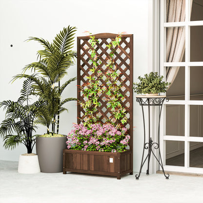 Outsunny wooden planter with lattice trellis filled with flowers and climbing vines