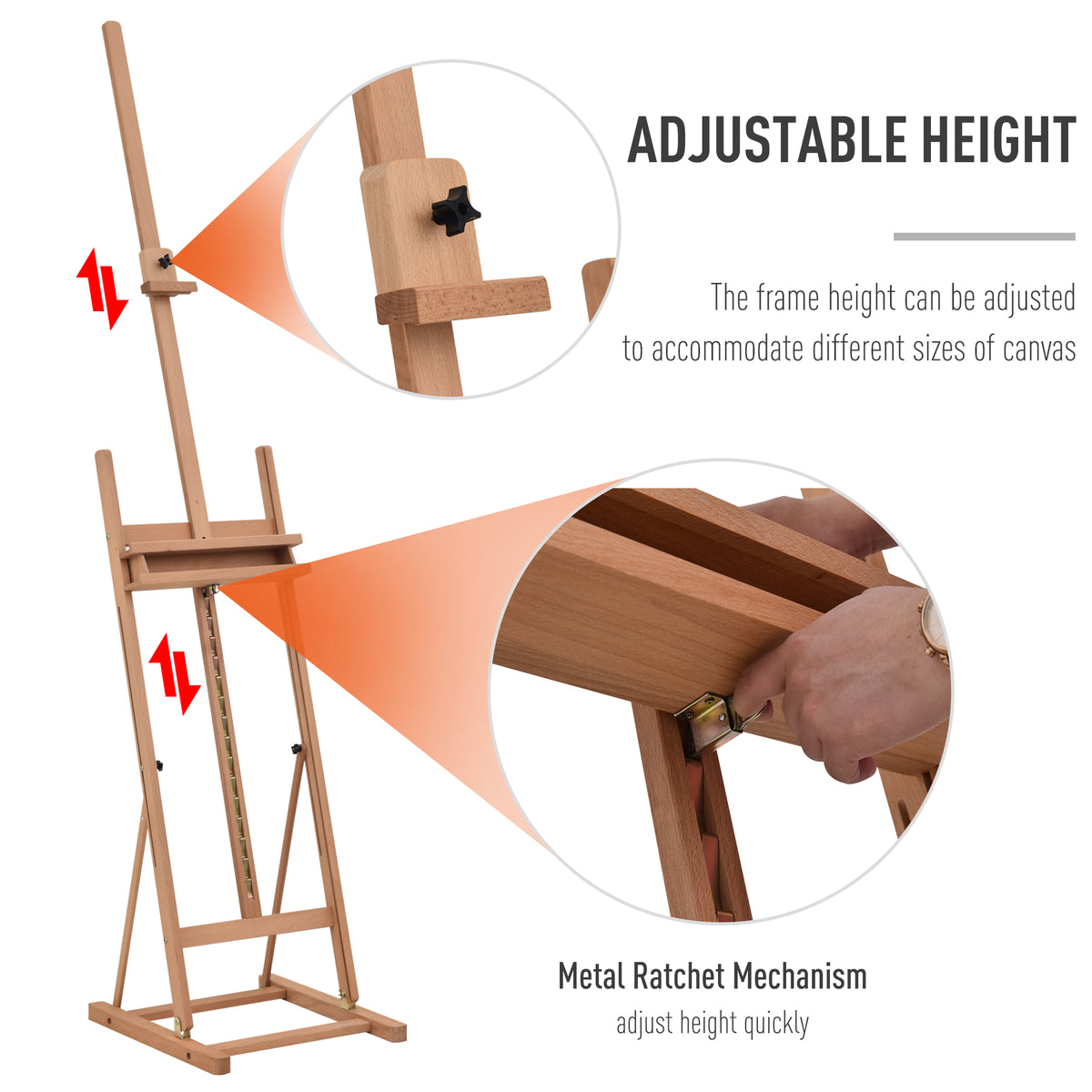 Vinsetto wooden easel with height-adjustment ratchet mechanism