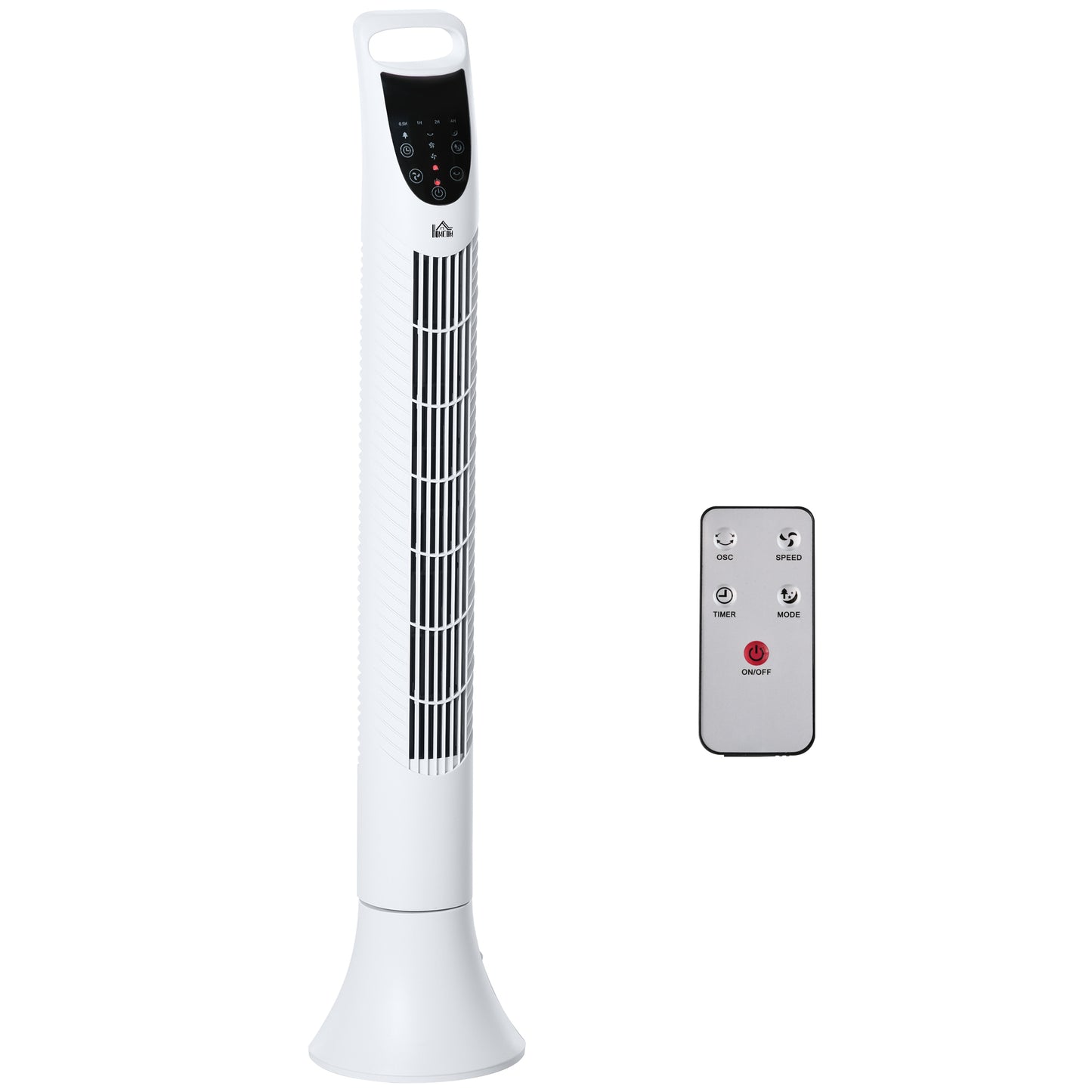 Photo of HOMCOM 36" Freestanding Tower Fan, Pedestal Fan with 3 Speed 3 Mode, 7.5h Timer, 70 Degree Oscillation, LCD Panel, 5M Remote Controller, White in White colour on a white background