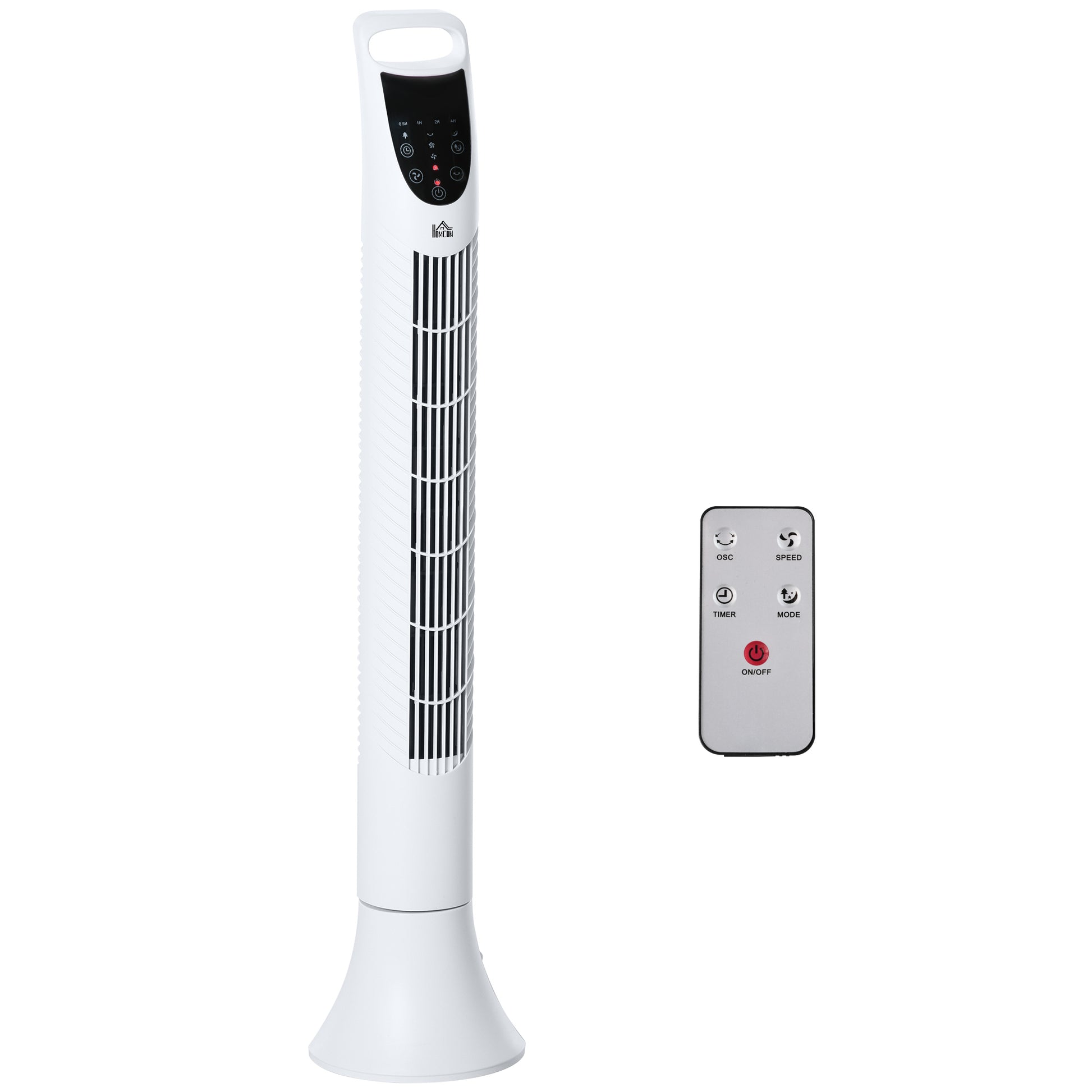 Photo of HOMCOM 36" Freestanding Tower Fan, Pedestal Fan with 3 Speed 3 Mode, 7.5h Timer, 70 Degree Oscillation, LCD Panel, 5M Remote Controller, White in White colour on a white background