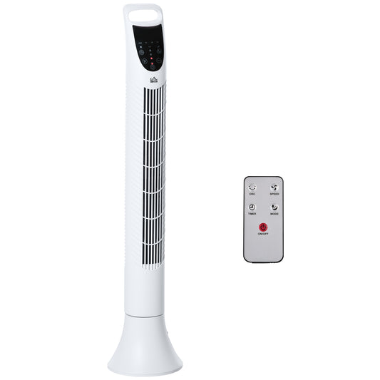Photo of HOMCOM 36" Freestanding Tower Fan, Pedestal Fan with 3 Speed 3 Mode, 7.5h Timer, 70 Degree Oscillation, LCD Panel, 5M Remote Controller, White in White colour on a white background