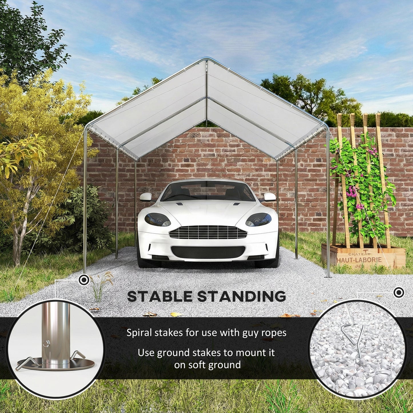 Outsunny 3 x 6m Heavy Duty Carport Garage Car Shelter Galvanized Steel Outdoor Open Canopy Tent Water UV Resistant Waterproof, White