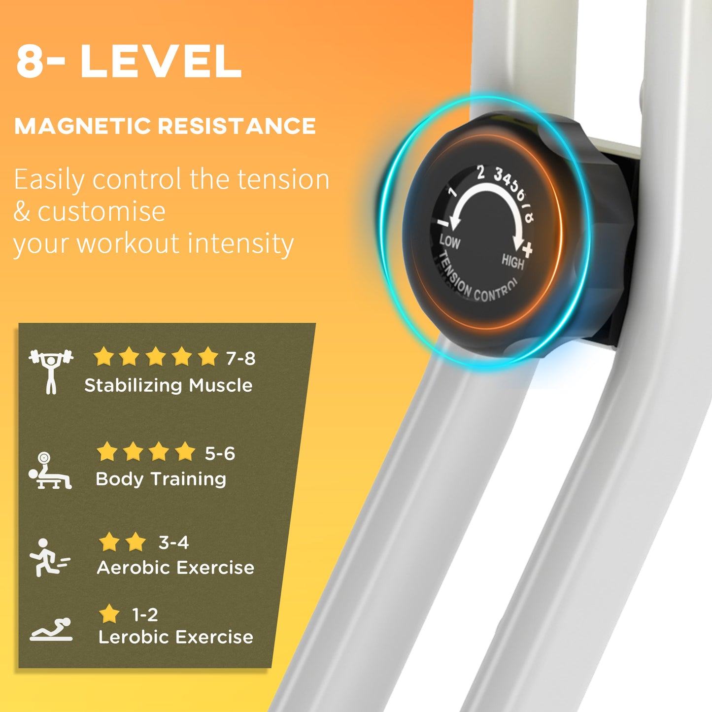 HOMCOM Folding Exercise Bike, Fitness Bicycle Indoor Trainer, Quiet 8-Level Magnetic Resistance, with LCD Monitor, Pulse Sensor and Wheels for Sport Maison and Cardio Training, Yellow
