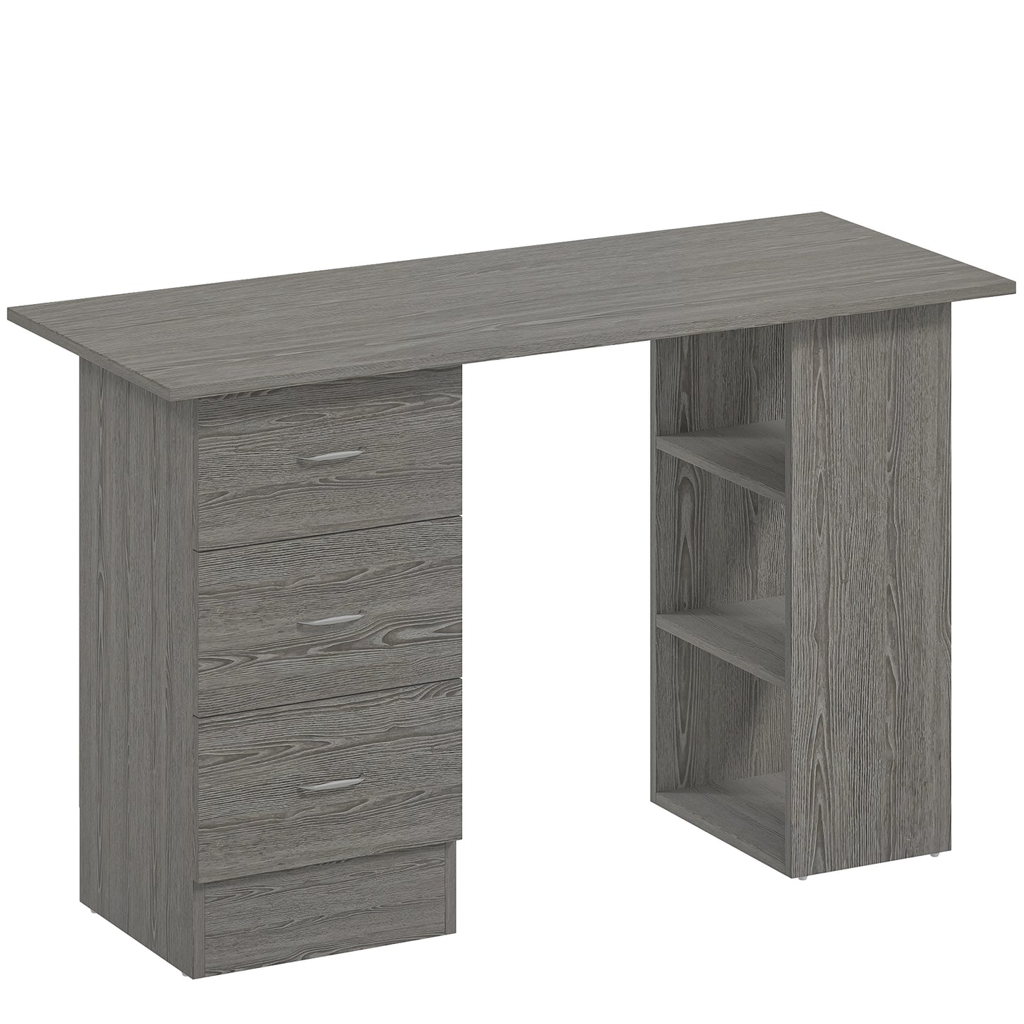 Photo of HOMCOM Computer Desk with Drawers, Home Office Desk, Writing Table, PC Workstation with 3 Storage Shelves for Working, Study, 120 x 49 x 72 cm, Grey in Grey colour on a white background