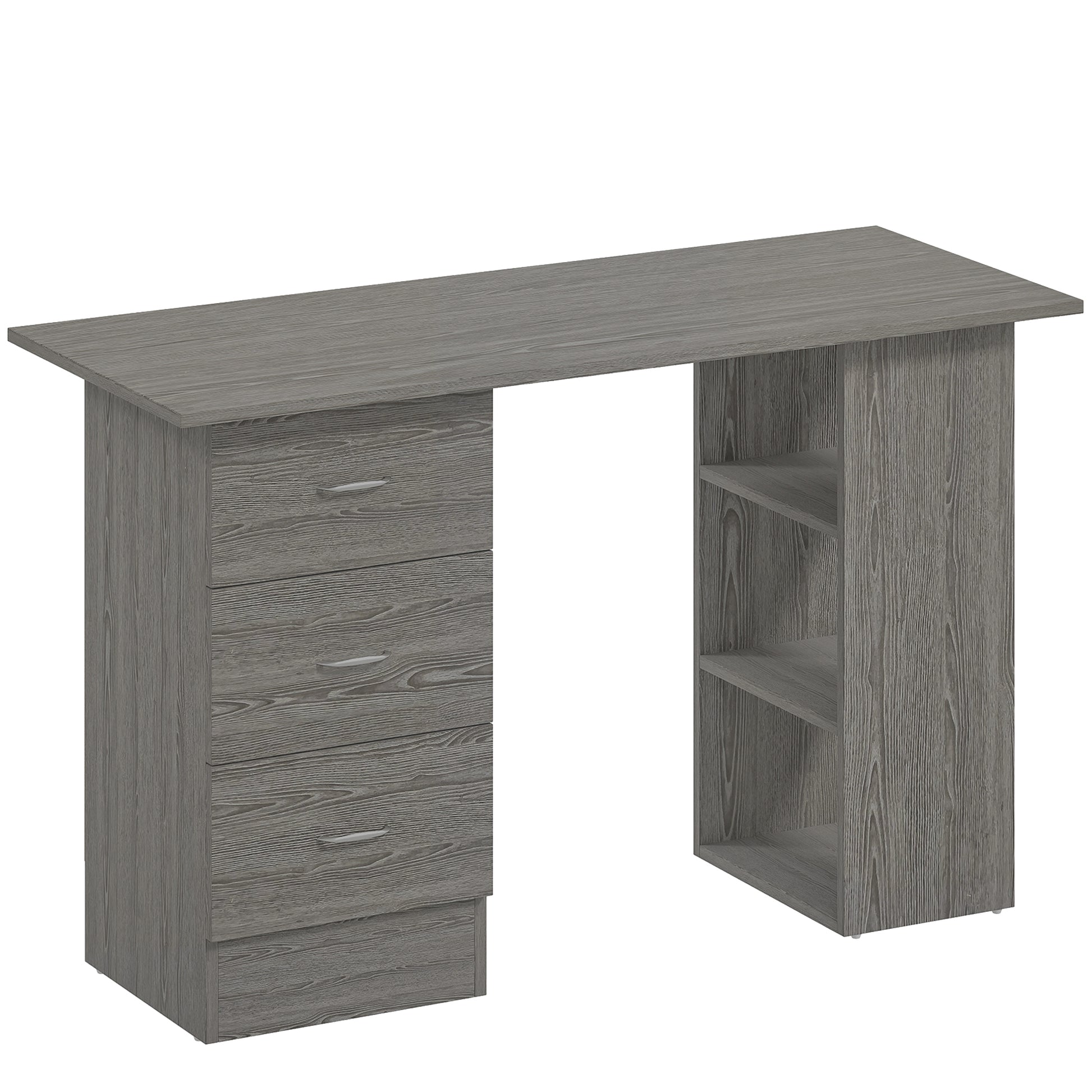 Photo of HOMCOM Computer Desk with Drawers, Home Office Desk, Writing Table, PC Workstation with 3 Storage Shelves for Working, Study, 120 x 49 x 72 cm, Grey in Grey colour on a white background