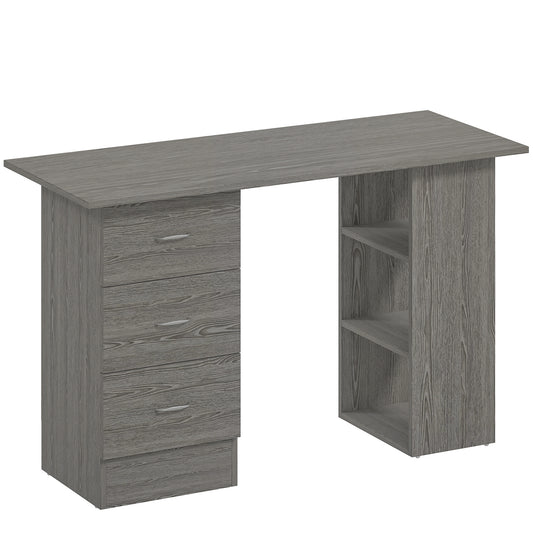 Photo of HOMCOM Computer Desk with Drawers, Home Office Desk, Writing Table, PC Workstation with 3 Storage Shelves for Working, Study, 120 x 49 x 72 cm, Grey in Grey colour on a white background