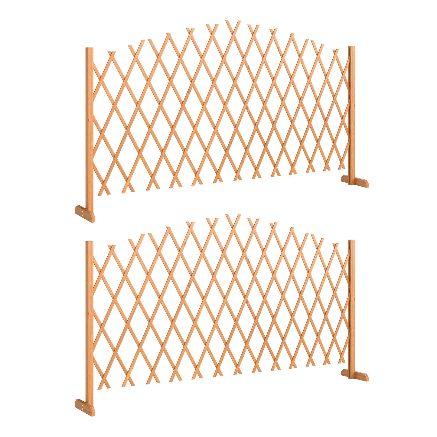 Photo of Outsunny 2 Pack Expanding Fence Panels, Wooden Freestanding Garden Fence with Stable Feet, 180 x 30 x 103cm, Brown in Brown colour on a white background