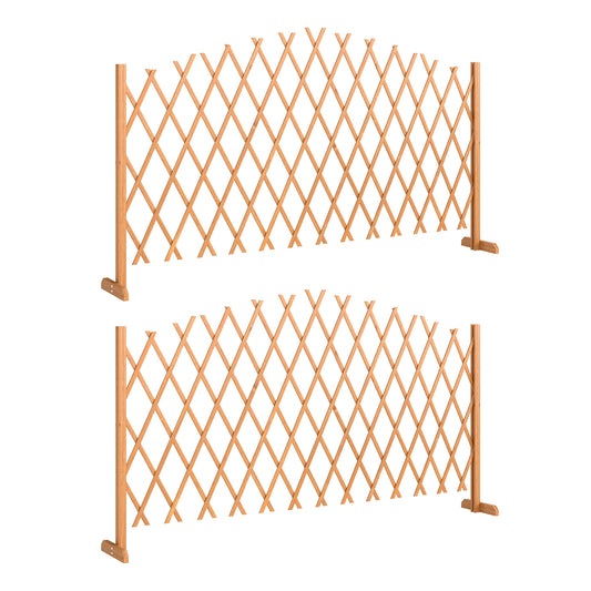 Photo of Outsunny 2 Pack Expanding Fence Panels, Wooden Freestanding Garden Fence with Stable Feet, 180 x 30 x 103cm, Brown in Brown colour on a white background
