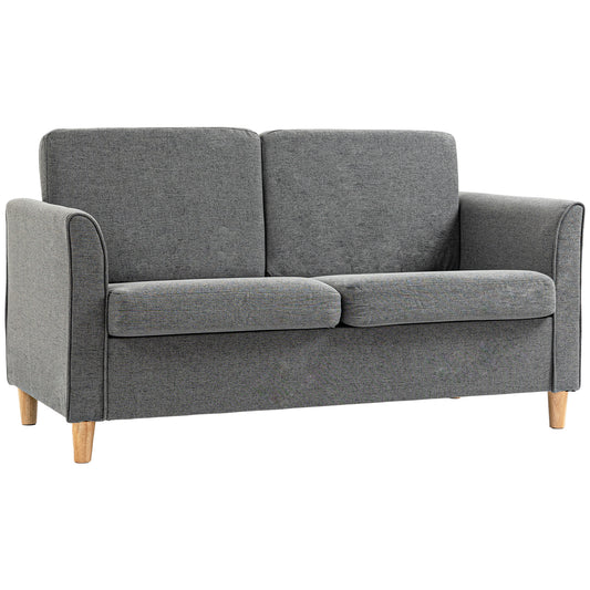 Photo of HOMCOM Compact Loveseat Sofa, Modern 2 Seater Sofa for Living Room with Wood Legs and Armrests, Grey in Grey colour on a white background