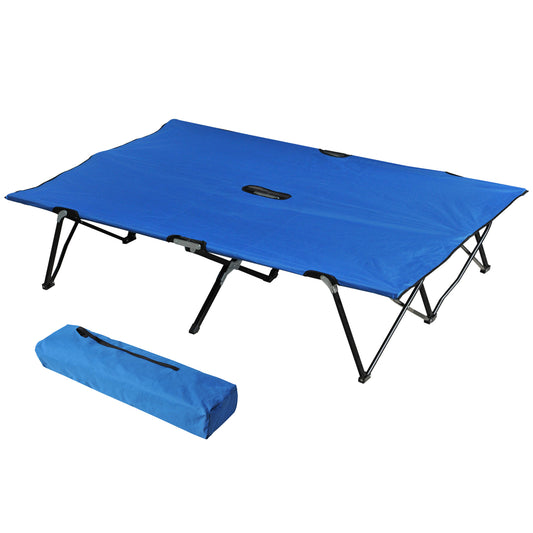 Photo of Outsunny Double Camping Cot Bed, with Bag - Blue in Blue colour on a white background