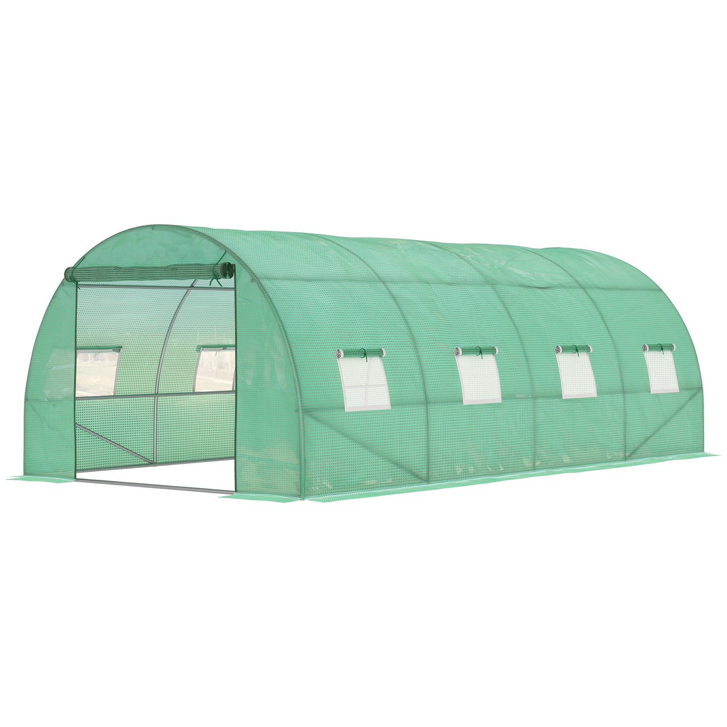 Photo of Outsunny Walk-in Polytunnel Greenhouse, Outdoor Garden Tunnel Greenhouse Tent with Zipped Roll-Up Door and 8 Mesh Windows, 6 x 3M in 3M colour on a white background