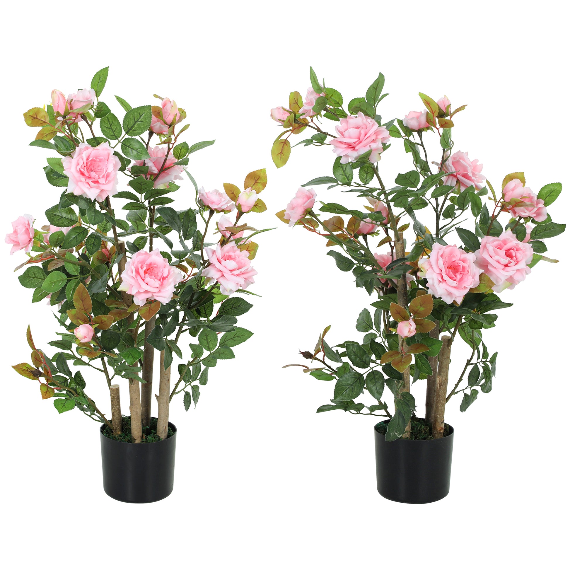 Photo of HOMCOM 90cm Artificial Rose Tree Set of 2, Decorative Fake Plant with 344 Silk Leaves 17 Flowers for Outdoor Indoor Decor, Pink in Pink colour on a white background