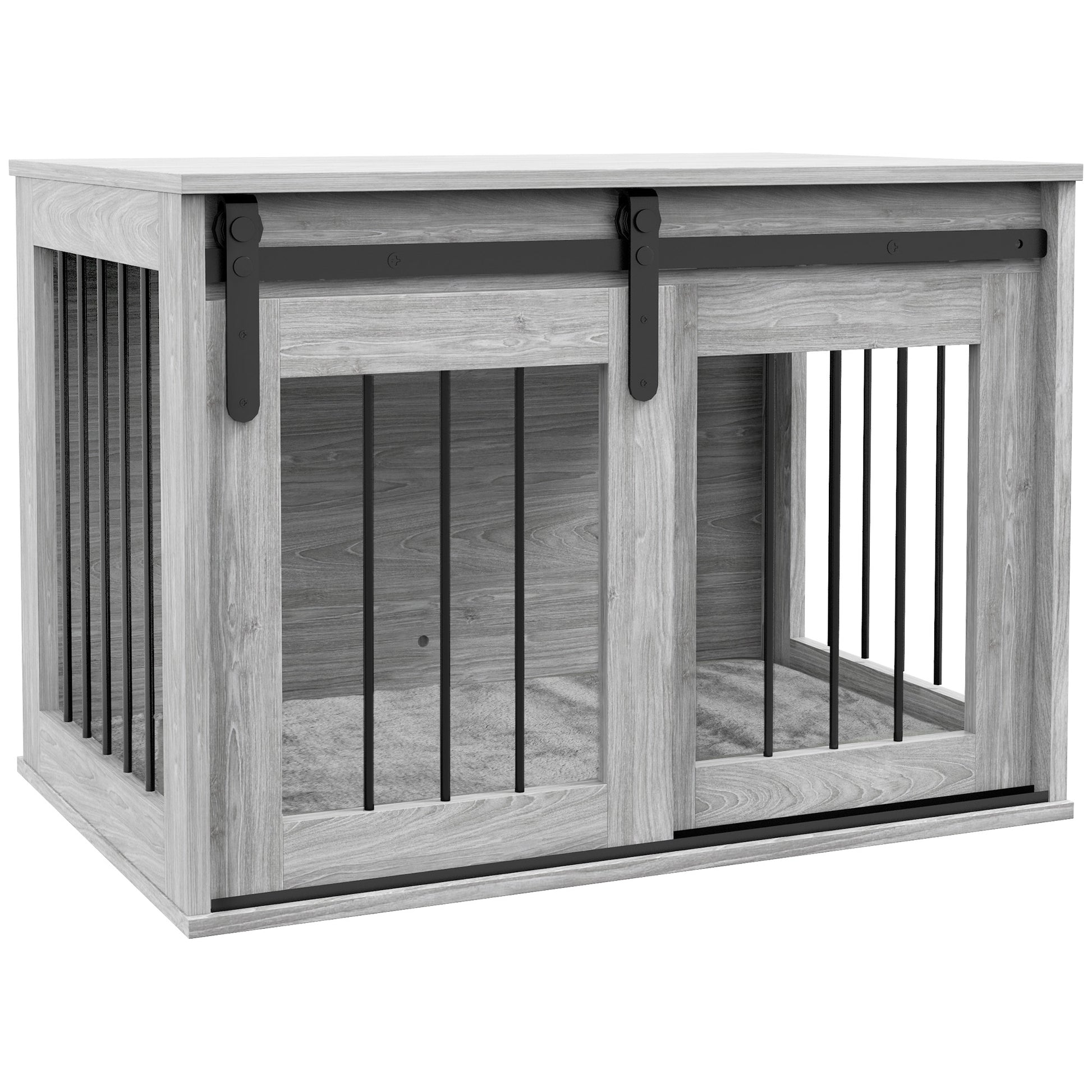 Photo of PawHut 80cm Dog Crate Furniture with Removable Cushion for Large Dogs- Grey in Grey colour on a white background