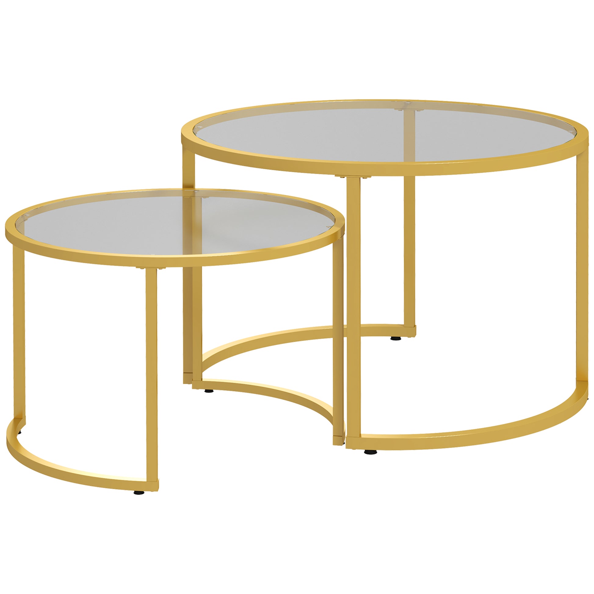 Photo of HOMCOM Coffee Table Set of 2, Modern Nest of Tables with Tempered Glass Top, Steel Frame for Living Room, Gold Tone in Tone colour on a white background