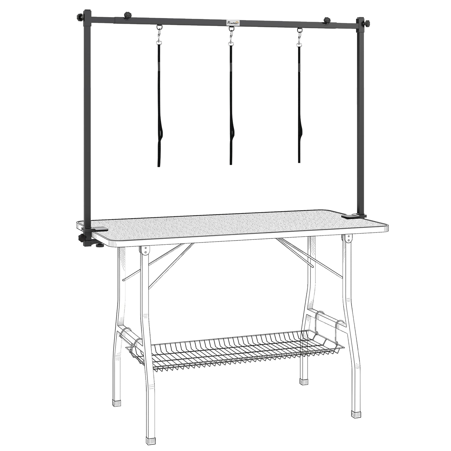 Photo of PawHut Dog Grooming Arm Adjustable H-Shape Dog Grooming Table Arm with Clamp and 3 Nooses Black in Black colour on a white background