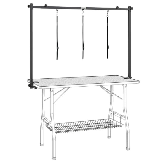 Photo of PawHut Dog Grooming Arm Adjustable H-Shape Dog Grooming Table Arm with Clamp and 3 Nooses Black in Black colour on a white background