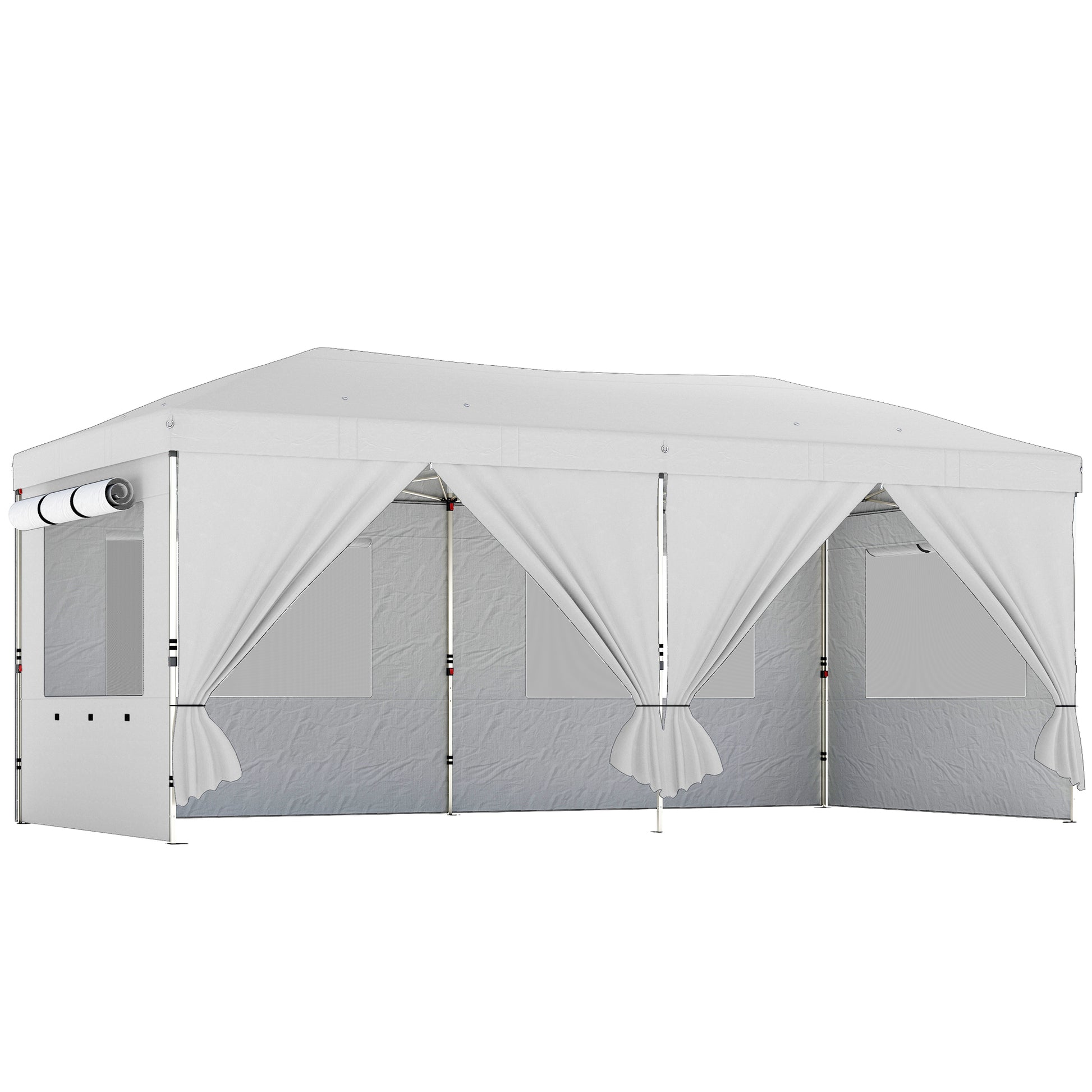 Photo of Outsunny 3 x 6 m Pop Up Canopy with UV50+ Protection Garden Gazebo with 6 Sidewalls, White in White colour on a white background
