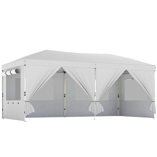Photo of Outsunny 3 x 6 m Pop Up Canopy with UV50+ Protection Garden Gazebo with 6 Sidewalls, White in White colour on a white background