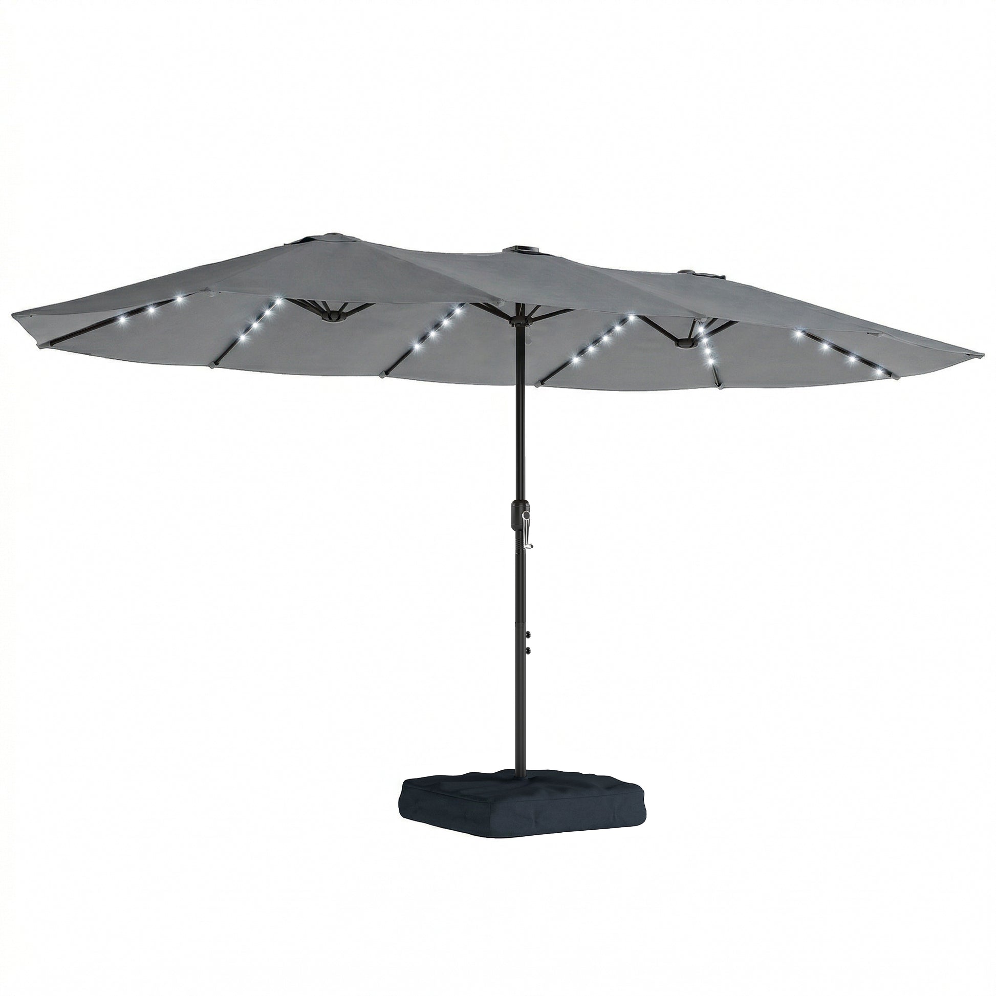 Photo of Outsunny Patio Umbrella Double-Sided Outdoor Umbrella with Solar Lights Base, Grey in Grey colour on a white background