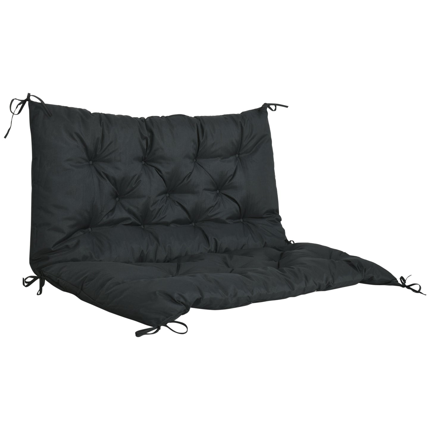 Photo of Outsunny 2 Seater Bench Pad, Garden Chair Cushion with Back and Ties for Indoor and Outdoor Use, 98 x 100 cm, Black in Black colour on a white background