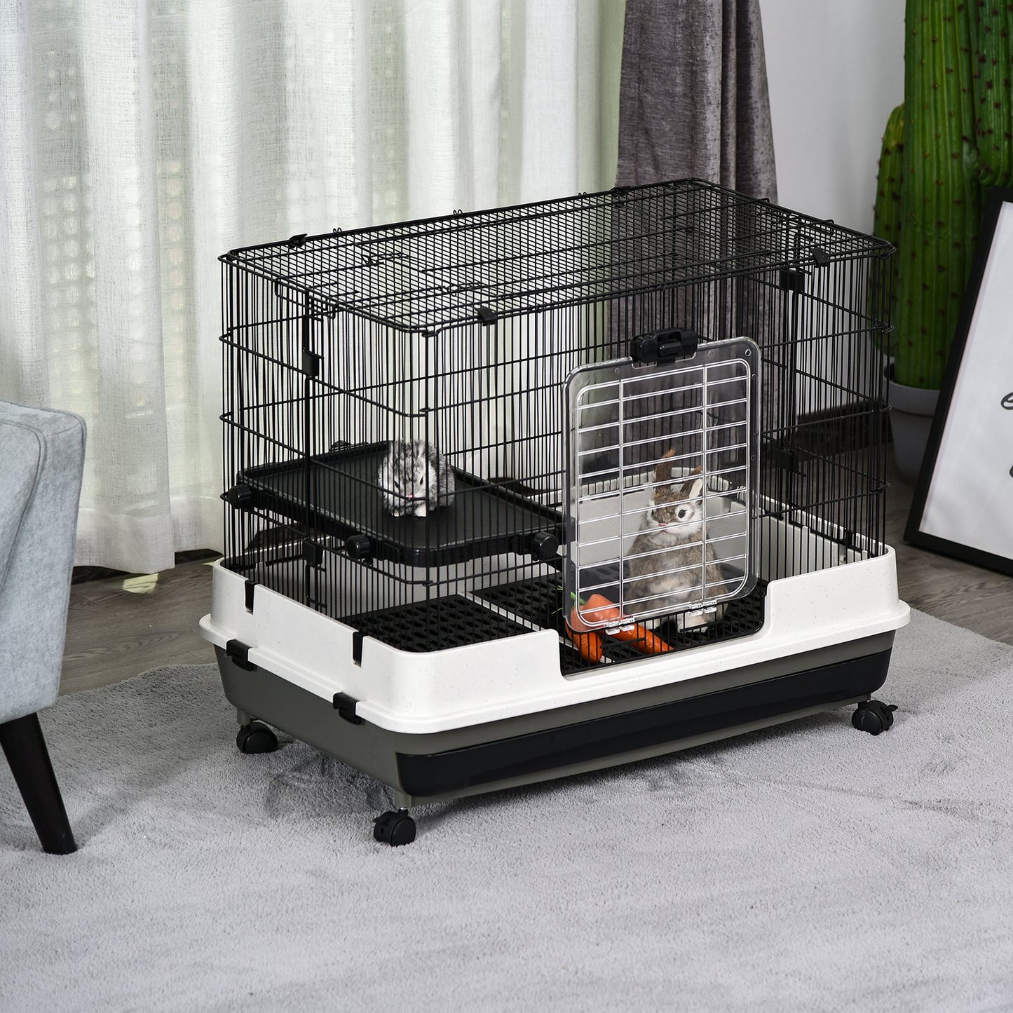 Photo of PawHut Small Animal Guinea Pigs Hutches Steel Wire Rabbit Cage Pet Play House  W/ Waste Tray Black in Black colour on a white background