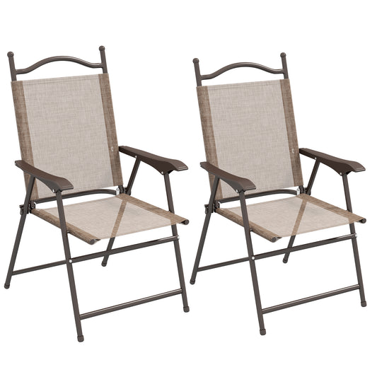 Photo of Outsunny Set of Two Folding Garden Chairs, with Fabric Mesh Seats - Mixed Brown in Brown colour on a white background