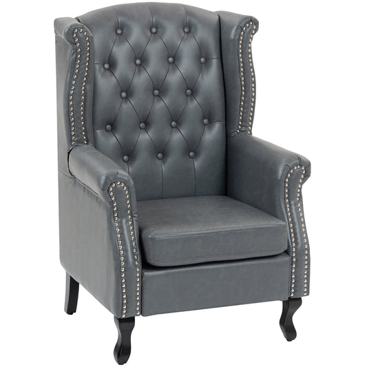 Photo of HOMCOM Wingback Accent Chair Tufted Chesterfield-style Armchair with Nail Head Trim for Living Room Bedroom Grey in Grey colour on a white background