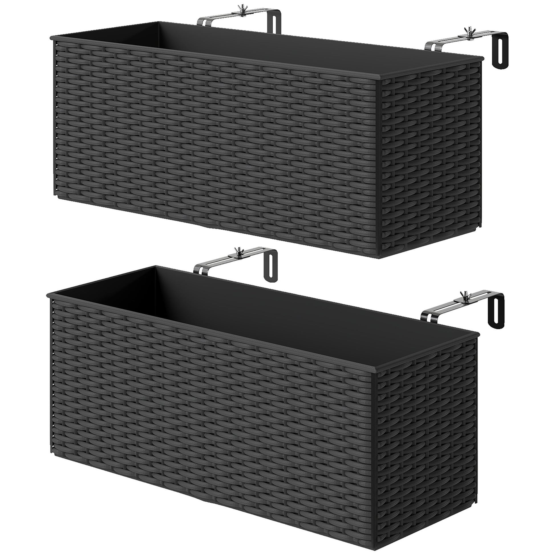 Photo of Outsunny Set of Two Rattan-Effect Planters - Black in Black colour on a white background