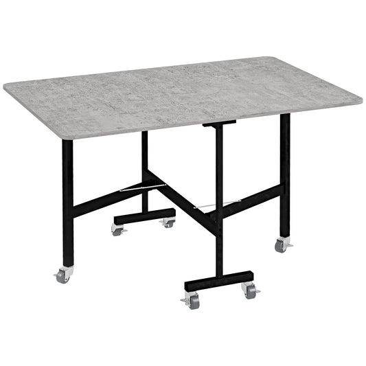 Photo of HOMCOM Mobile Drop Leaf Table, Folding Dining Table with 6 Wheels & Brakes, Kitchen Table for Small Spaces, Grey Marble Effect in Effect colour on a white background