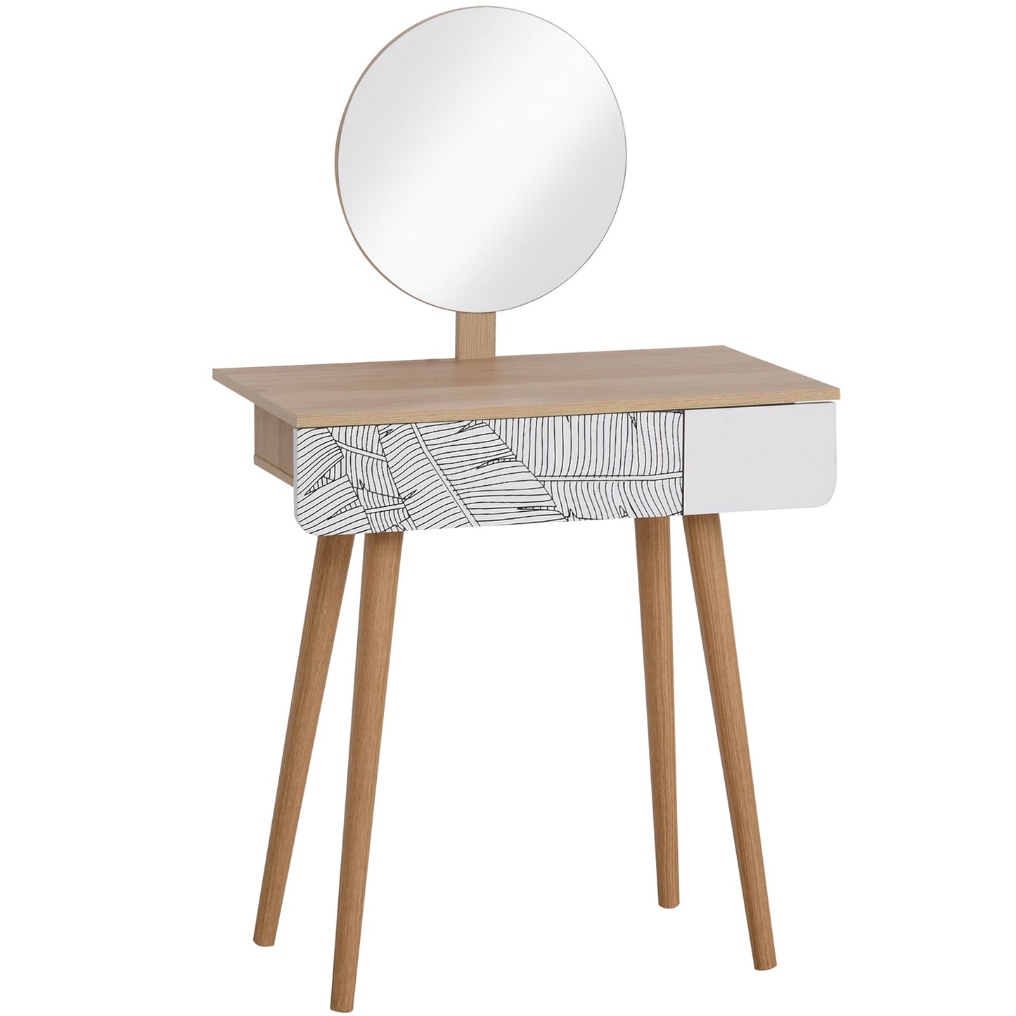 Photo of HOMCOM Dressing Table with Drawer and Mirror height adjustable Wooden Oak Color  Bedroom Dressing Room Elegant and Durable in Durable colour on a white background