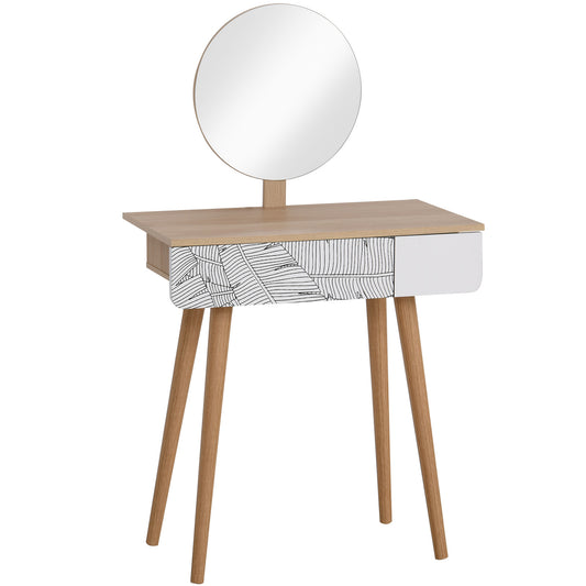 Photo of HOMCOM Dressing Table with Drawer and Mirror height adjustable Wooden Oak Color  Bedroom Dressing Room Elegant and Durable in Durable colour on a white background