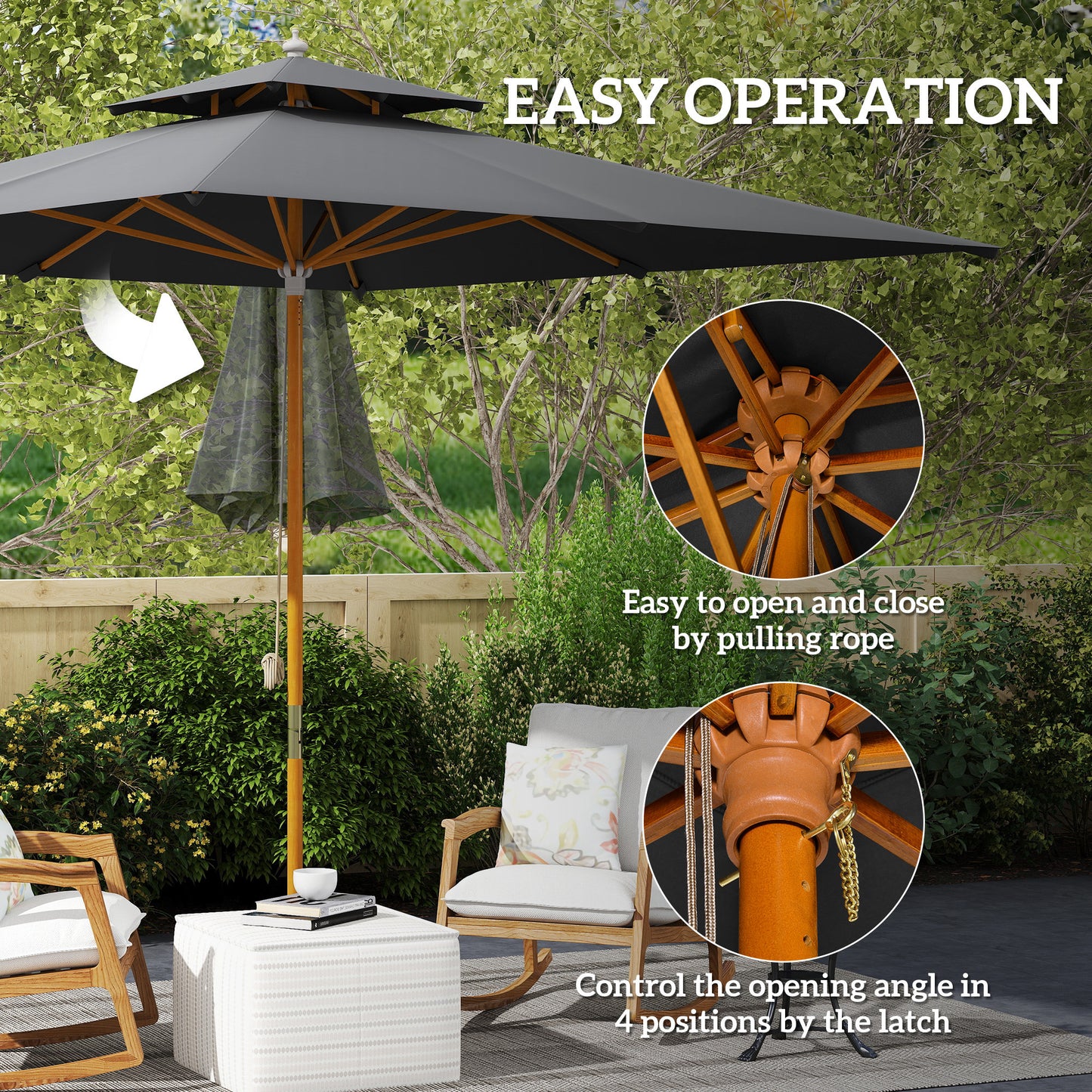 Outsunny 3 m Square Garden Parasol - Black