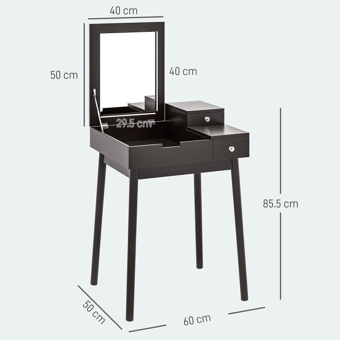 HOMCOM Dressing Table with Flip-up Mirror, Makeup Desk with 2 Drawers and Pine Wood Legs, Vanity Table Writing Desk for Bedroom Living Room, Black