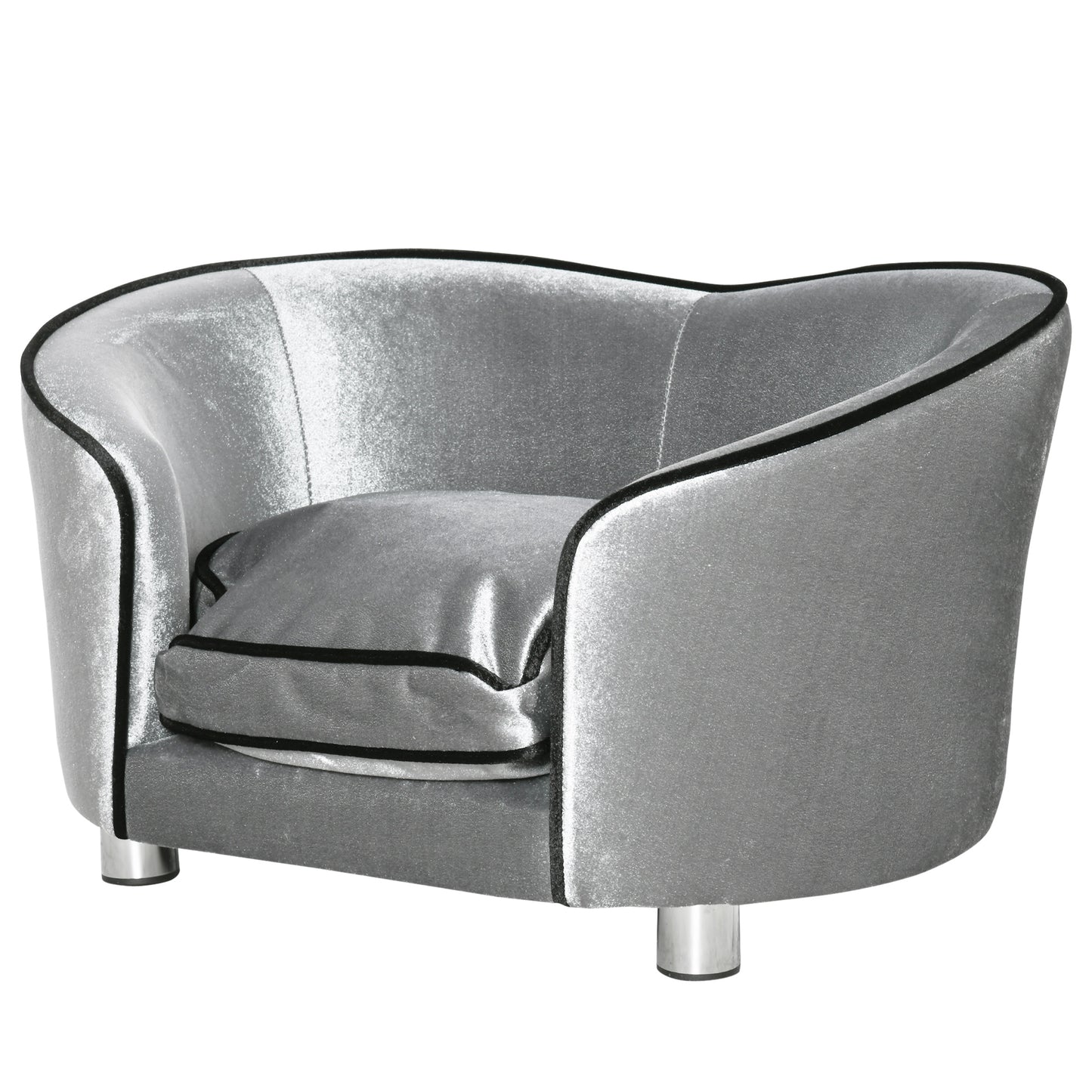 Photo of PawHut Dog Sofa Pet Chair, Kitten Bed Couch w/ Wooden Frame, Removable Cushion - Silver-Tone and Grey in Grey colour on a white background