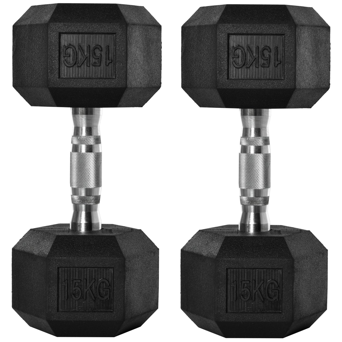 Photo of HOMCOM 2x15kg Rubber Hex Dumbbell Portable Hand Weights Dumbbell Home Gym Workout Fitness Hand Dumbbell in Dumbbell colour on a white background