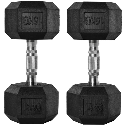 Photo of HOMCOM 2x15kg Rubber Hex Dumbbell Portable Hand Weights Dumbbell Home Gym Workout Fitness Hand Dumbbell in Dumbbell colour on a white background