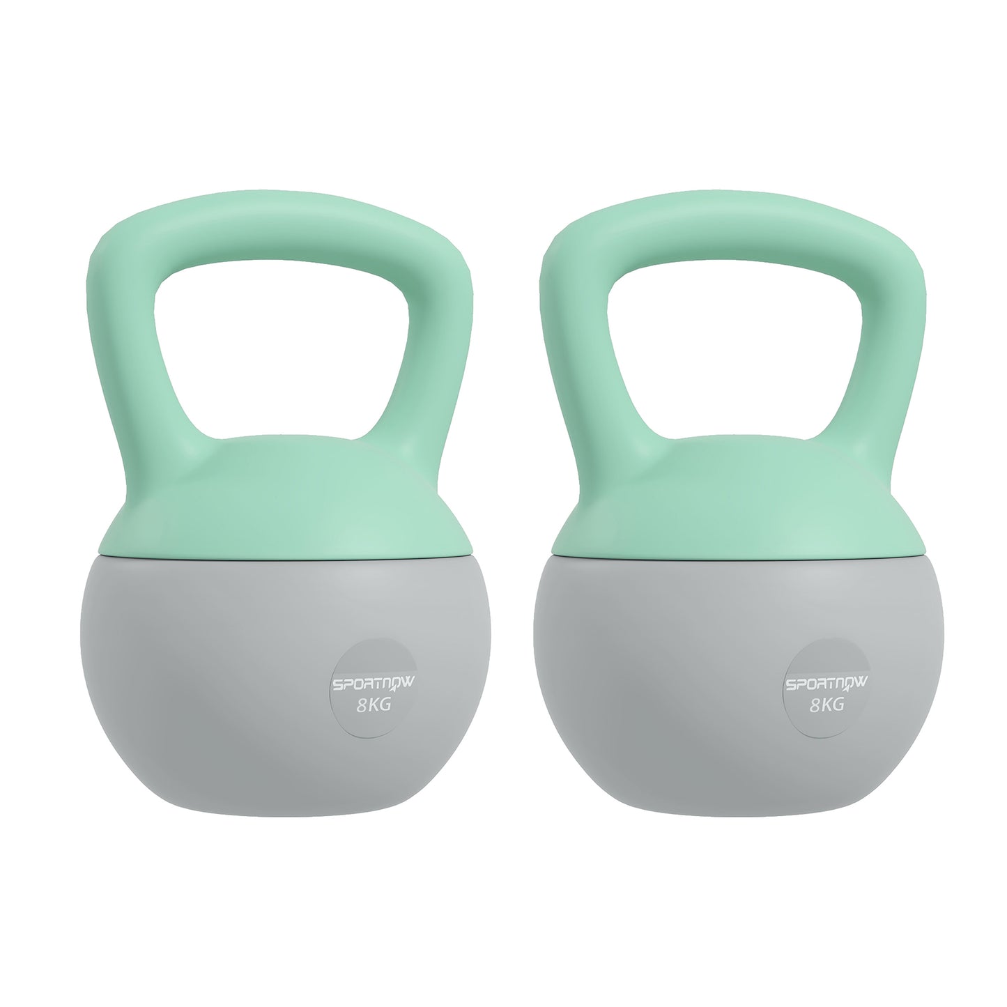 Photo of SPORTNOW 2 x 8kg Soft Kettlebell, Kettle Bell with Non-Slip Handle, for Home Gym, Strength Training, Cardio - Grey and Green in Green colour on a white background