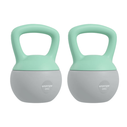 Photo of SPORTNOW 2 x 8kg Soft Kettlebell, Kettle Bell with Non-Slip Handle, for Home Gym, Strength Training, Cardio - Grey and Green in Green colour on a white background