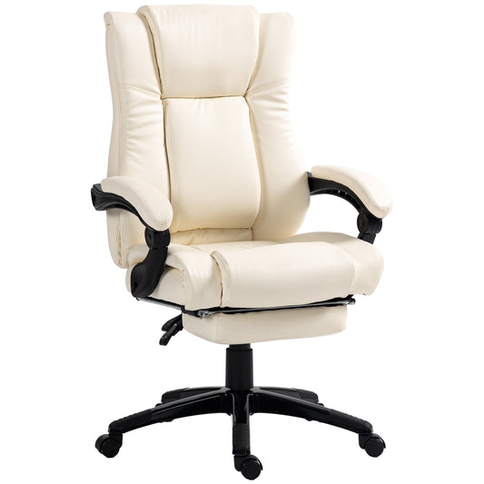 Photo of Vinsetto PU Leather Office Chair, Swivel Computer Chair with Footrest, Wheels, Adjustable Height, Cream White in White colour on a white background