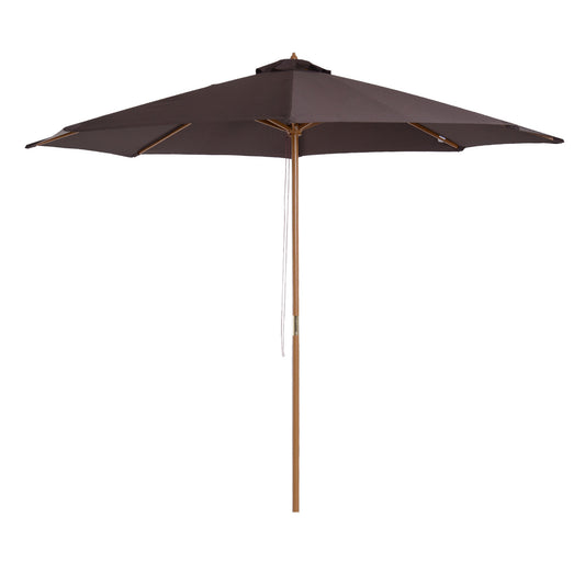 Photo of Outsunny 3(m) Garden Parasol, Pulley Operated Patio Umbrella, Wooden Parasol, Table Market Umbrella with Rope Pulley Mechanism and 8 Ribs, Coffee in Coffee colour on a white background