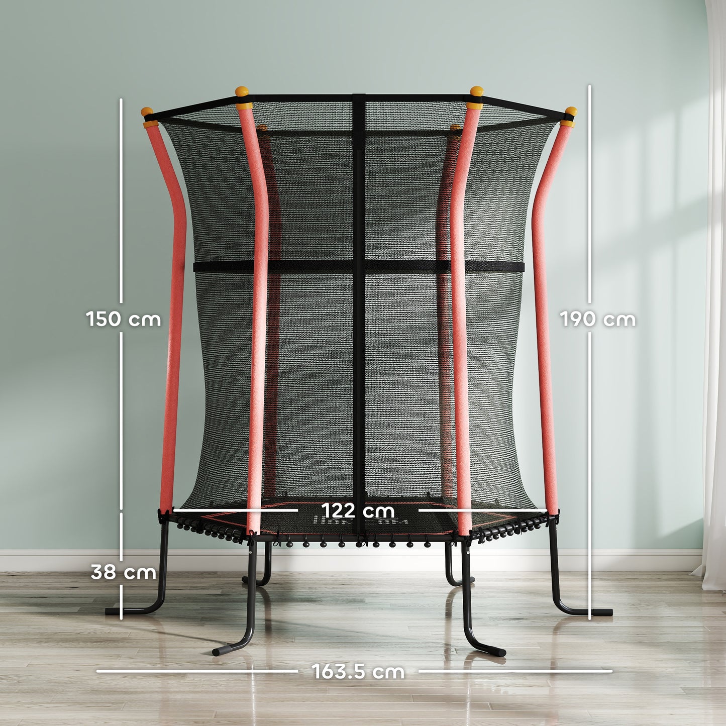 HOMCOM Kids Trampoline Mini Bouncer with Enclosure Safety Net For Ages 3-10 Years - Red